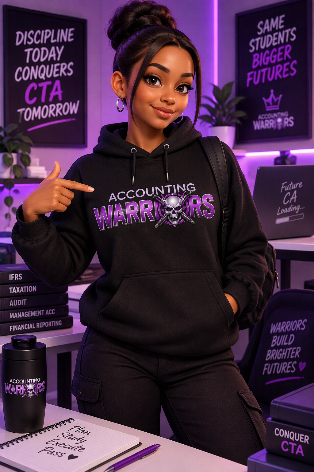 Warrior student in black hoodie